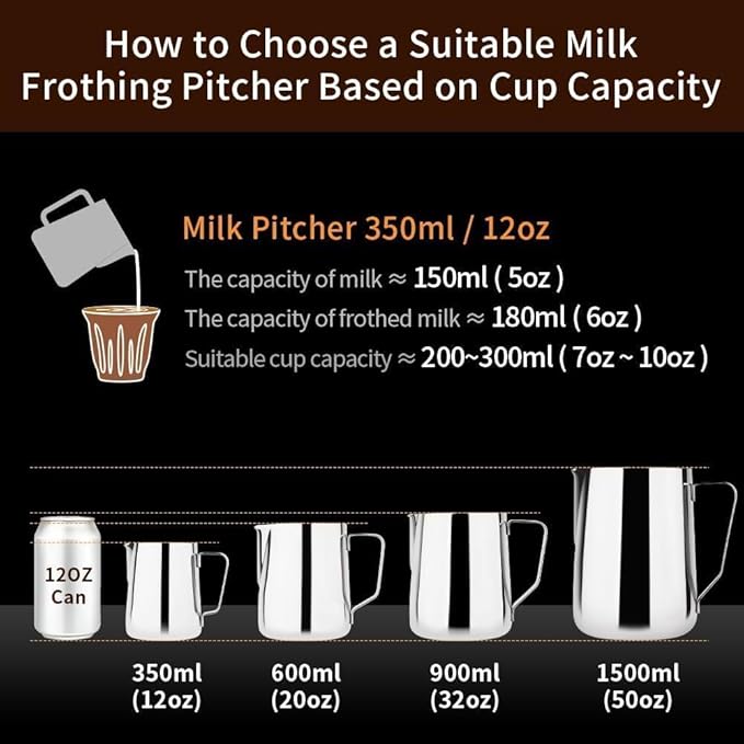watchget Milk Frothing Pitcher 32oz/900ml - Stainless Steel Frothing Pitcher Espresso Steaming Pitcher Coffee Frother Cup Cappuccino Latte Art Coffee Machine Accessories Milk Jug, Silver