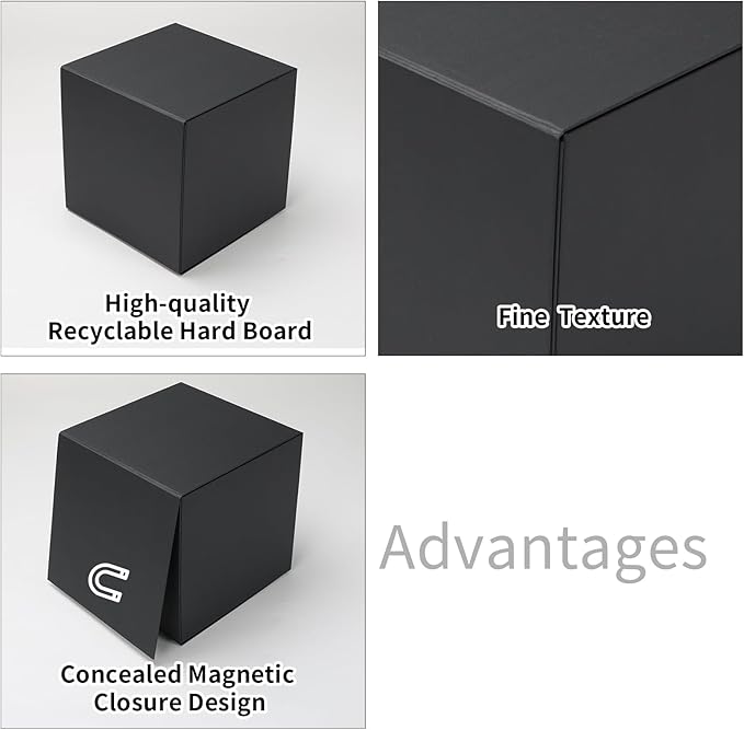 Ditwis 4 Pack 8x8x8 Inches Gift Boxes with Magnetic Closure Lids, Black Magnetic Box for Wedding, Groomsmen Bridesmaid Proposal, Birthdays, Mother's Day