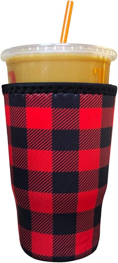 Koverz Iced Coffee Sleeve, Insulated Neoprene Cup Sleeve, Fits a 32 Oz. Coffee Cup, Washable and Reusable, Iced Coffee Accessories, Large Buffalo Plaid