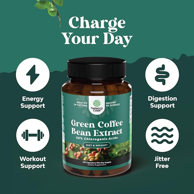 Bundle of Green Coffee Bean Extract - for Weight Loss Appetite Suppressant with Chlorogenic Acid - Herbal Fat Burner - 750 mg Energy Booster Potent Formula for Women & Men - 120 Count & 60 Count