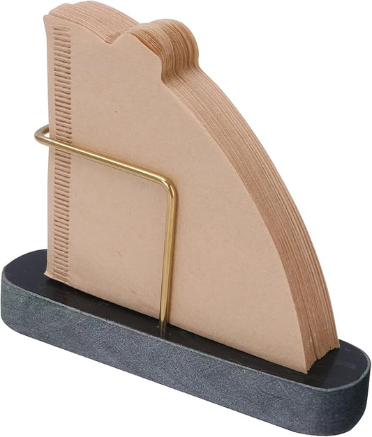 Coffee Filter Holder, Marble & Brass Cone Coffee Filters Holder Organizer Station, Stand Accessories for V60 Filters Size #01, #02 & #04, Thick and Anti-slip (Black)