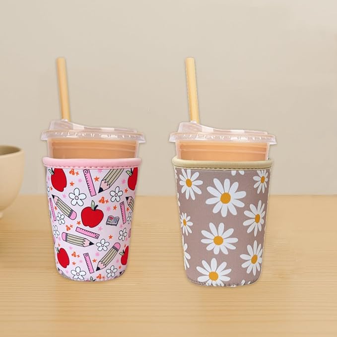 Reusable Insulated Neoprene Iced Coffee Cup Sleeve, Durable Drink Sleeve for Cold Beverages, Beverage Holder for Iced Coffee, Teacher Treasure