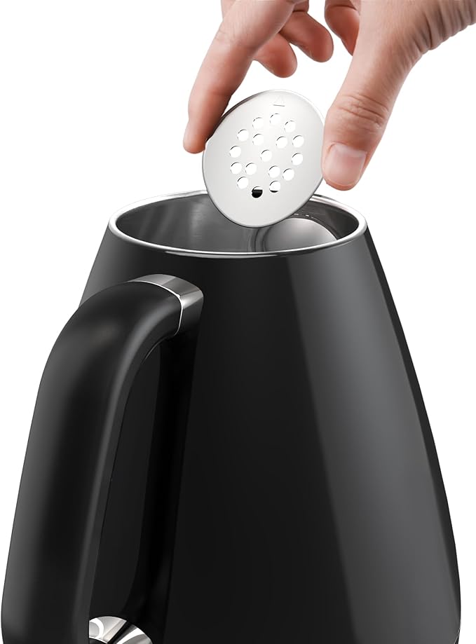 100% Stainless Steel Electric Kettle - No Plastic Contact with Water, 1.7L Retro Water Boiler with 304 Stainless Steel Inner Lid & Spout, 1200W Fast Boiling, BPA Free, Auto Shut-Off, Black