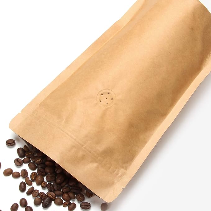 16oz Coffee Bags 100 Pieces - High Barrier Natural Kraft Paper Stand up Ziplock Pouches Bags with Valve & Zipper (100 Pcs, 16 Ounce/454-500 Gram/1 lb)
