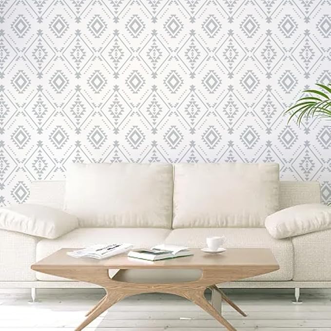 FINGERINSPIRE 4 Pcs Aztec Patterns Painting Stencil with Paintbrush 11.7x8.3inch Reusable Canvas Aztec Stencil for Crafts Geometric Boho Borders Pattern Stencils for Painting on Fabric, Wood, Walls