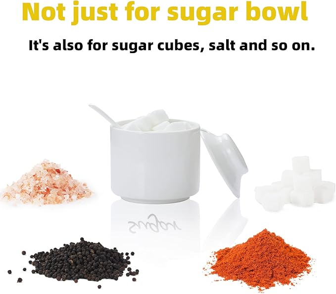ONTUBE Ceramic Sugar Bowl with Lid and Spoon,Porcelain Seasoning Box Salt Bowl,8oz