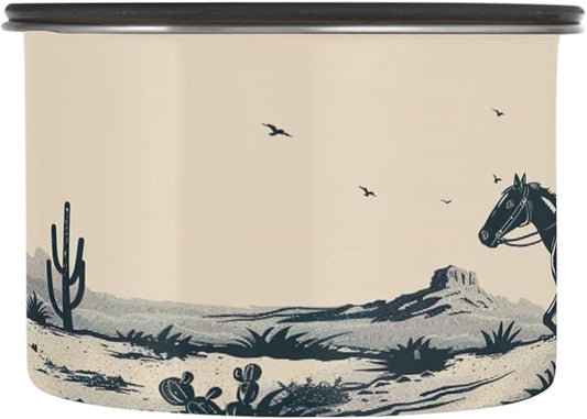 YETTASBIN Desert Cowboy Airtight Food Storage Containers 900ml/30oz, Stainless Steel Coffee Canisters with Vacuum-Lock Lid for Kitchen Organization, Coffee Bean, Tea, Sugar, Flour