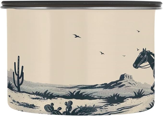 YETTASBIN Desert Cowboy Airtight Food Storage Containers 500ml/19oz, Stainless Steel Coffee Canisters with Vacuum-Lock Lid for Kitchen Organization, Coffee Bean, Tea, Sugar, Flour