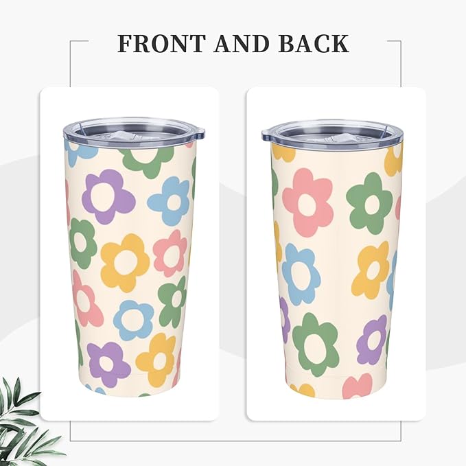 Vintage Groovy Flowers 20oz Stainless Steel Insulated Tumblers Travel Mug Cup Leakproof Gift For Men Women Hot & Cold Drinks Splash-Proof Lid Metal Straw and Brush
