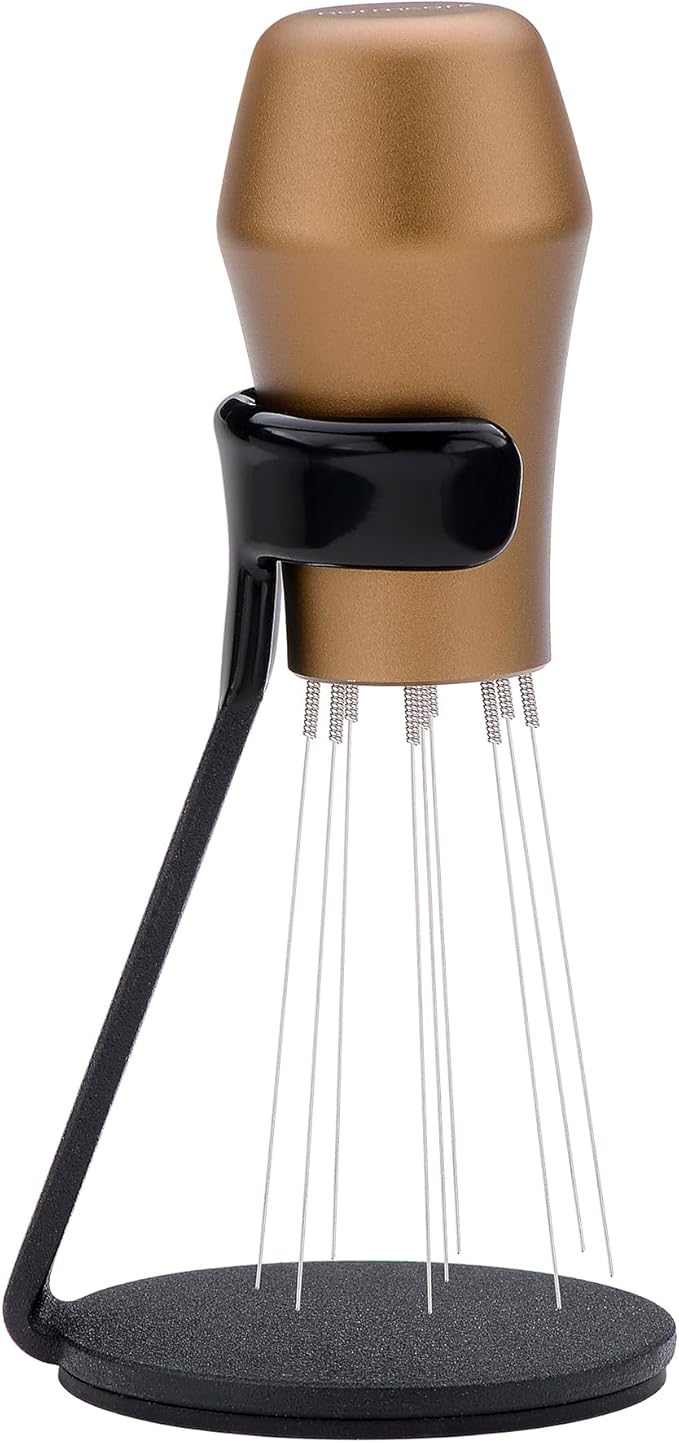 Normcore WDT Distribution Tool with Stand V3, 9 Prong Needle Espresso Stirrer, 18 Needles 0.25mm / 0.3mm Thick Spring Wires, Weiss Distribution Technique, Bronze Anodized Aluminum Handle