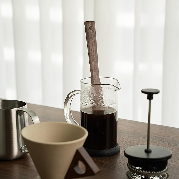 MIGAKU HOME Black Walnut Coffee Stir Stick for Syphon Coffee Maker/Aeropress/French Press - 10" Wooden Coffee Brewer Accessory with Ergonomic Handle