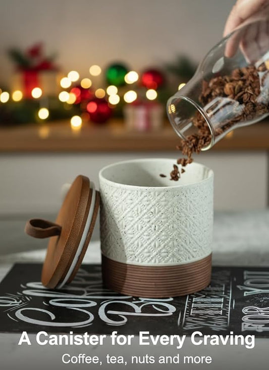 Ceramic Jar with Lid, Coffee Canisters with Airtight Lids Kitchen Food Storage Container for Spice Loose Leaf Tea, Small Decorative Jars for Countertop Coffee Bar Accessories - White 20 fl.oz