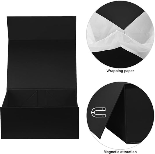 MOYEUPAC Black Gift Box,9" X 7" X 4" with Lids for Presents Magnetic Closure for Gift Packagingwith Ribbon, Gift Box for Birthday, Christmas,Thanksgiving