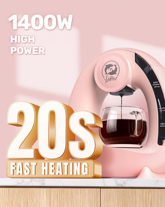 2-in-1 Coffee Maker, Fast Brew in 1.5mins, Single Serve Coffee Machine Compatible with K-Cup Pods & Ground Coffee, 1400W with 20s Preheat, Compact for Home,Small Place,Office & RV, 8oz,Pink