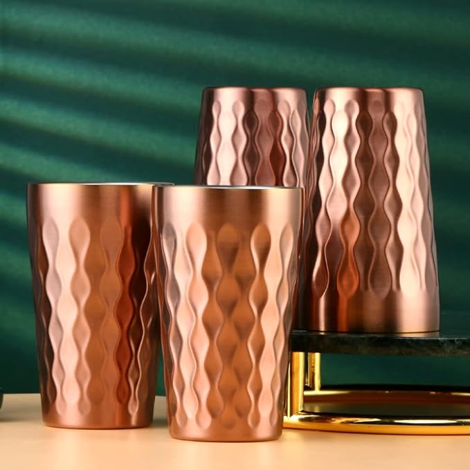 10oz Stainless Steel Cup Set, 2Pcs Double Wall Metal Cup，Vacuum Stackable Insulated Portable Drinking Tumblers Unbreakable Glasses，for Home Outdoor Restaurant (Rose Gold)