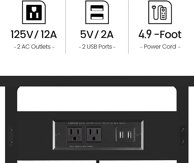 TUTOTAK C Shaped End Table with Charging Station, Side Table, Couch Table for Small Spaces, Tv Tray Table with 2 USB Ports and Outlets, Living Room, Bedroom TB01BK044