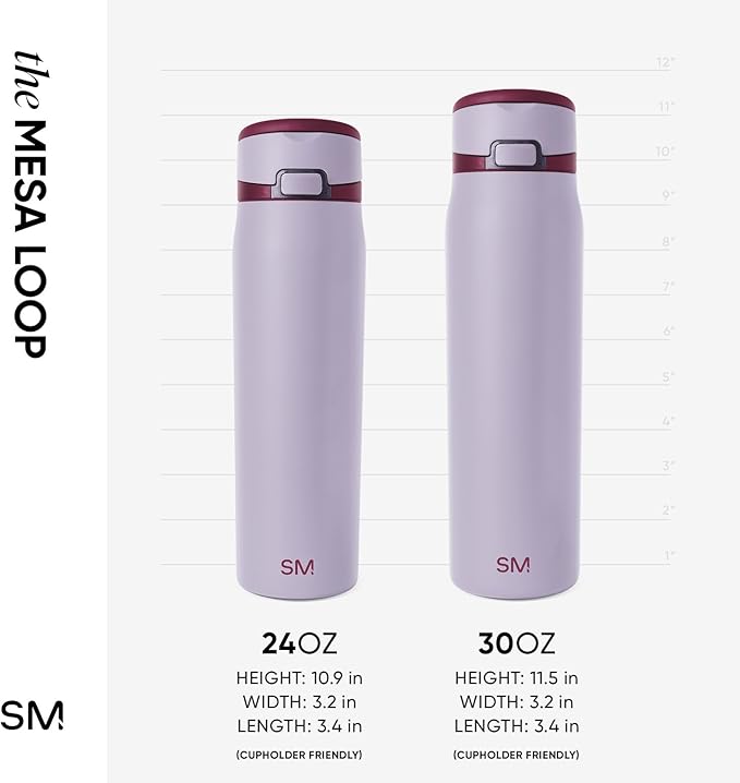 Simple Modern Mesa Loop Water Bottle with Covered Straw and Handle | 30oz Cup Holder Friendly Insulated Stainless Steel Bottles for Travel, Sports and School | Lilac Stone