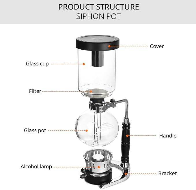 QWORK 5-Cup (600ml) Siphon Coffee Maker - Borosilicate Glass Syphon Brewer with Adjustable Buffer Clamp, High-Temperature Resilience, Tabletop Glass Siphon Pot for Coffee Aficionados