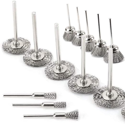 Mesee 45Pcs Steel Wire Brushes Wheels Set with 1/8" Shank Polishing Wire Wheel Cup Pen Brush Accessories Kit Fit Rotary Tool for Buffing Cleaning Grinding Removal Rust Corrosion Paint