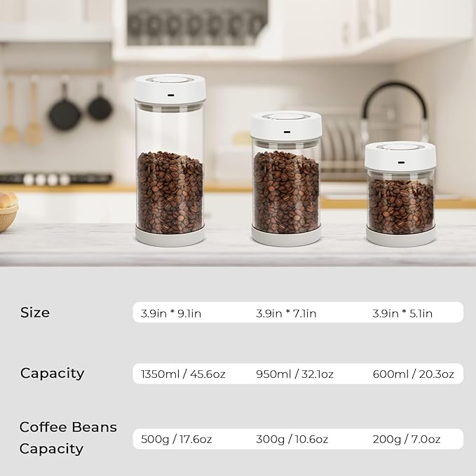 Auto Vacuum Coffee Canister - 950ml Airtight Coffee Canister for 10.6 oz of Coffee Beans, One-Button Operation & Date Tracker, Coffee Bean Storage Container, Sealed Vacuum Canister