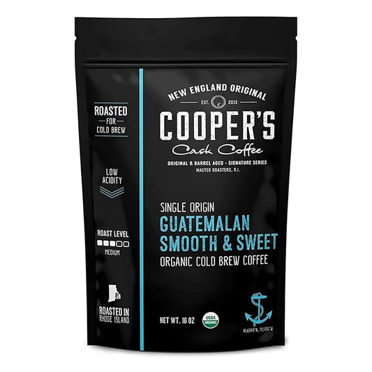 Guatemala Organic Cold Brew Coffee, Single Origin, Gourmet Beans, Tasting Notes of Milk Chocolate, Creamy Caramel & A Hint of Orange, Medium Roast Coarse Ground Beans, 16 oz Coffee Bag