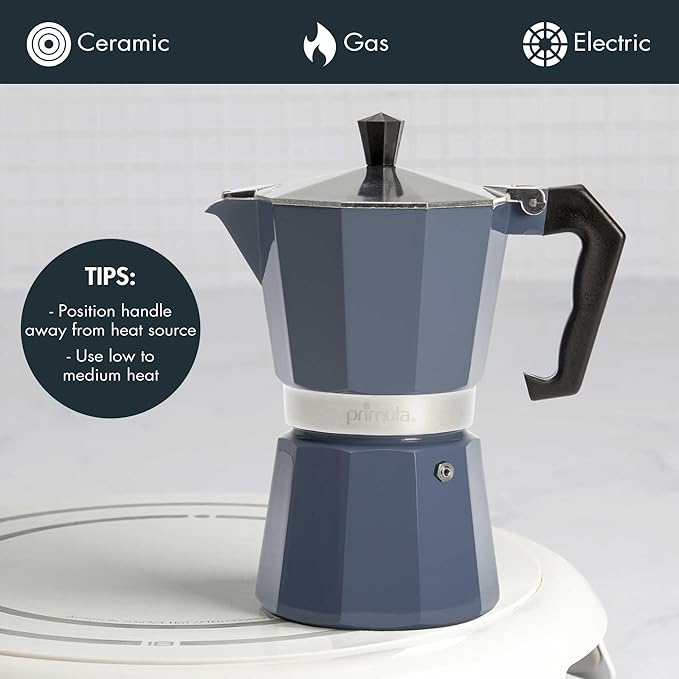 Primula Classic Stovetop Espresso and Coffee Maker,Moka Pot for Italian and Cuban Café Brewing,Greca Coffee Maker,Cafeteras,6 Espresso Cups,Blue,(Pack of 4)