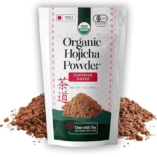 Organic Hojicha Powder 1oz, Roasted Japanese Green Tea from Japan, Stone Ground Hojicha Tea Powder, Made in Japan, Smooth Low Caffeine Tea for Hot & Iced Drinks