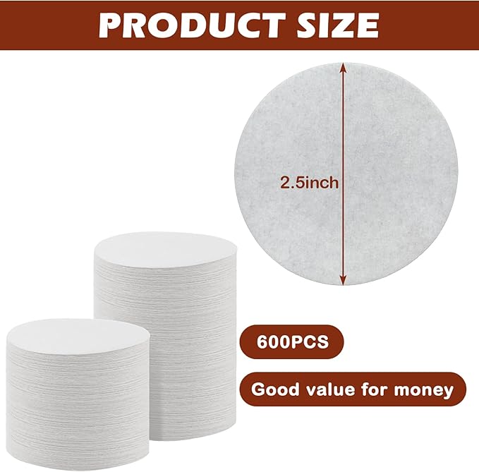 600Pcs Replacement Paper Filters, 2.5" Round Coffee Filters Compatible with Aeropress Coffee Maker and Moka Pot, Unbleached Disposable Coffee Filters