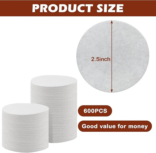 600Pcs Replacement Paper Filters, 2.5" Round Coffee Filters Compatible with Aeropress Coffee Maker and Moka Pot, Unbleached Disposable Coffee Filters