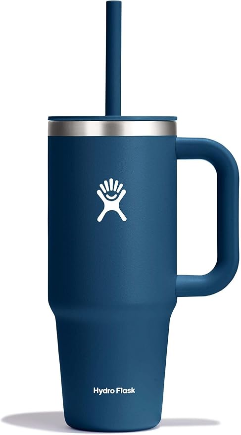 Hydro Flask Travel Tumbler with Handle, Lid and Straw - Insulated Stainless Steel in 24 Oz Indigo