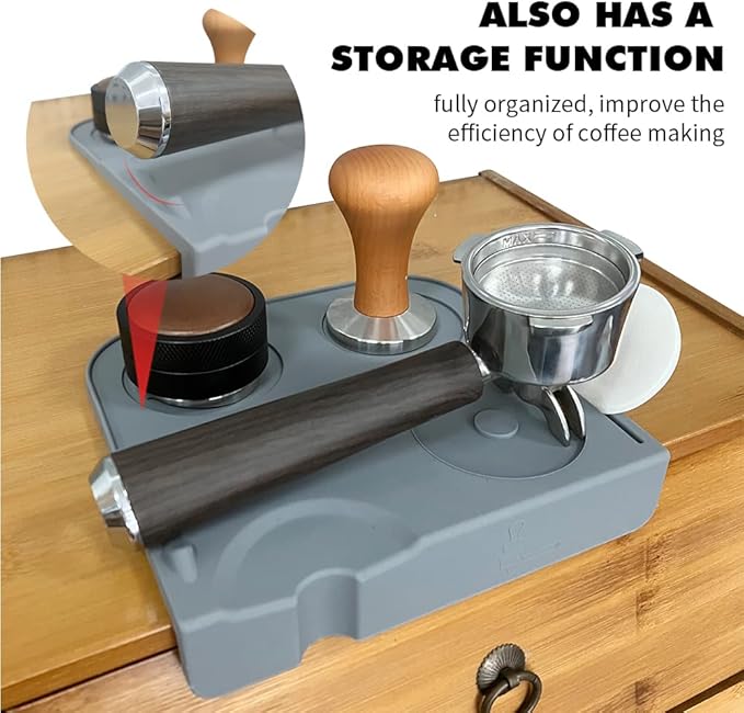Espresso Tamping Mat - Espresso Tamping Station Food Grade Silicone Coffee Tamper Mat Espresso Accessory for Baristas Home Kitchen Bar Coffee Shop 7.2In x 6.7In (Gray)