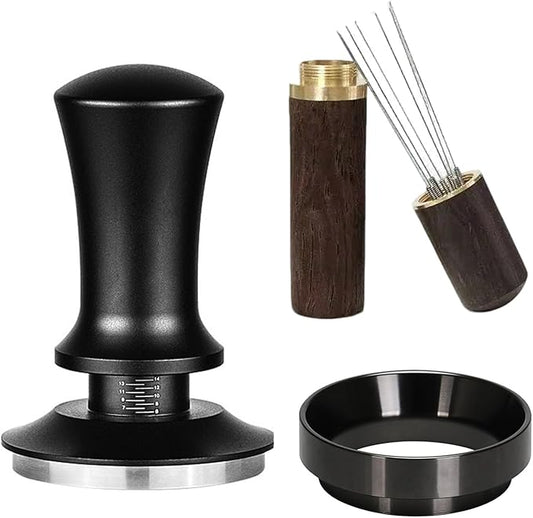 51mm Espresso Tamper Set, Espresso Accessories Kit with Adjustable Spring-Loaded Tamper, Stainless Steel WDT Tool and Magnetic Dosing Funnel for 51 mm Portafilters