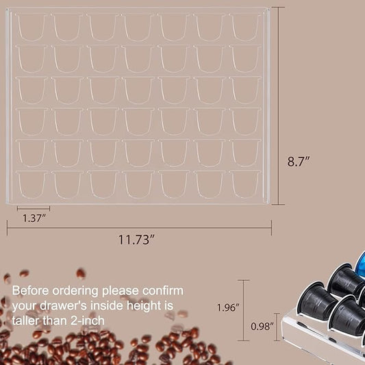 SUMERFLOS Coffee Pod Storage Organizer Tray Drawer, Holds 42 Capsules Compatible with Nespresso original pods Insert for Kitchen Home Office Capsule Drawer Capsule Holder and Organizer - Clear