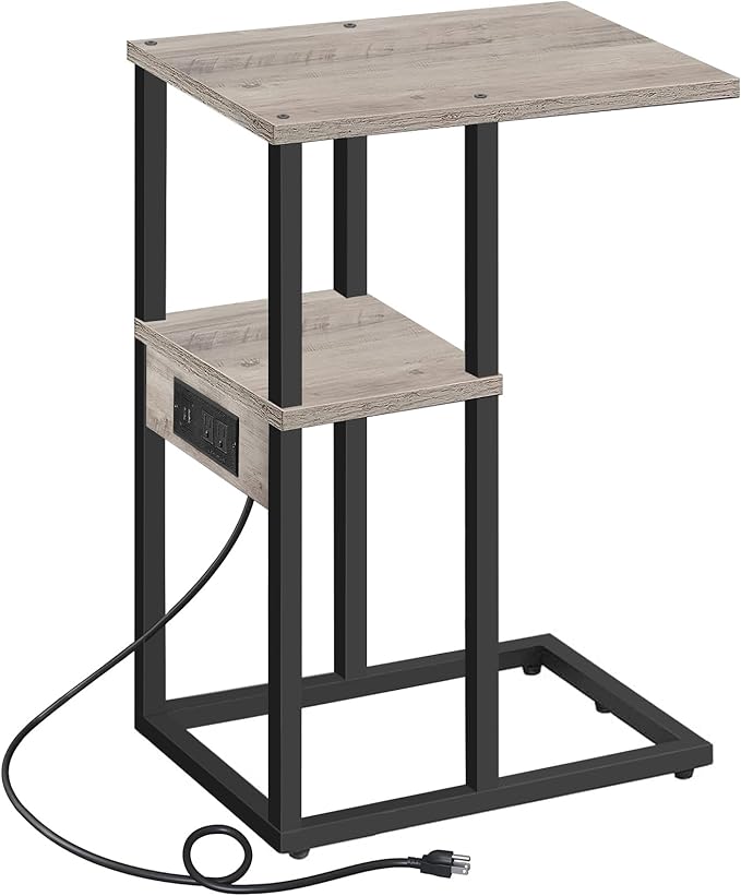 TUTOTAK C Shaped End Table with Charging Station, Side Table for Small Spaces, Living Room, Bedroom V1TB01BG043