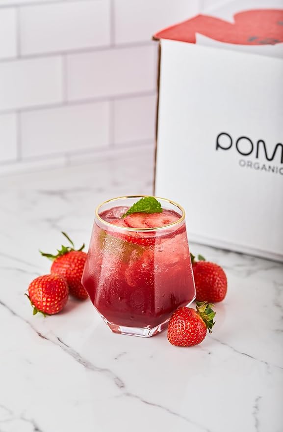 Pomona Organic Strawberry Juice (Pack of 12), Cold Pressed USDA Organic Juices with 100% Strawberries, No Added Sugar, Not From Concentrate, Vegan, Kosher, Non GMO, Pasteurized, 8.4 oz Glass Bottles