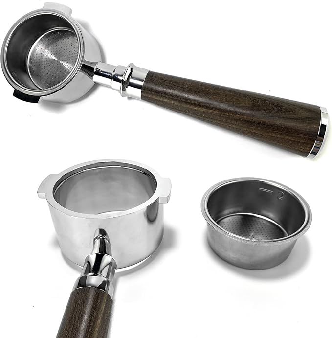 51mm 2-Ear Bottomless Portafilter for DeLonghi ECP3420, EC155, EC260, BCO430 - Nakeds Portafilter with-Black rosewood Handle & Double Shot Filter Basket (NOT for Dedica EC685/EC785)