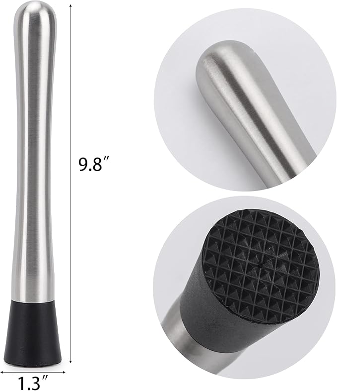 4 Pack Muddlers for Cocktail 304 Stainless Steel Fruit Crusher 9.8" Long Ice Crusher for Bar Party and Home