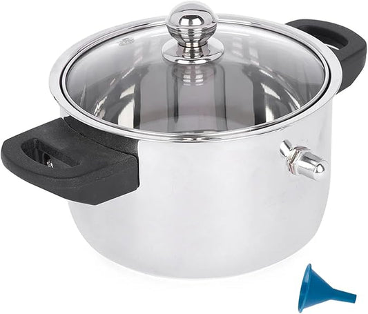 See Through lid Milk Boiler 67 oz/2000 ml Pot, Stainless Steel Double Wall Milk Cooker with Whistle and Funnel, Silver