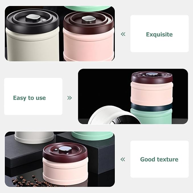 Vacuum Sealed Spice Jar with Silicone and Stainless Steel Airtight Beans Canister for Kitchen Storage Moisture and Dust Food Container in Pink