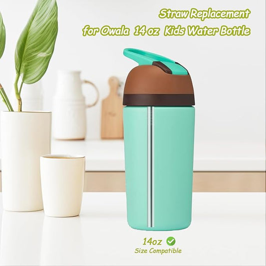 Metal Straw Replacement for Owala 14 oz Kids Water Bottle Accessories, With 2 Straw Cleaner, Reusable Stainless Steel Straws Compatible With Owala 14 Ounce Water Bottle - 4Pcs