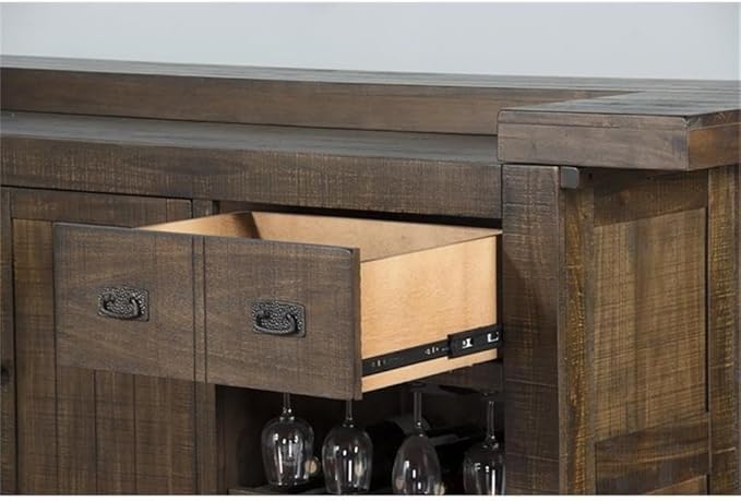 Pemberly Row 80" Transitional Wood Gorgeous Bar Unit with Pull-Out Tray, Foot Rail, 2 Drawers, Adjustable Shelves, Stemware Rack, Wine Storage, in Cherry/Tobacco Finish