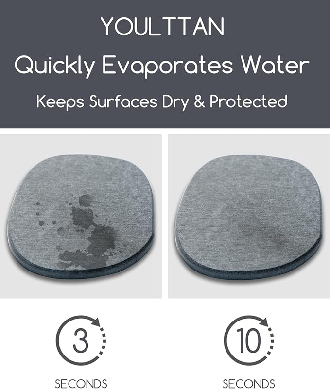 Diatomaceous Earth Coasters,3.9"x3.9", Quick-Dry, Absorbent, Heat-Resistant, Modern Stone Design, Dark Gray, Irregular Shape (2, Grey)