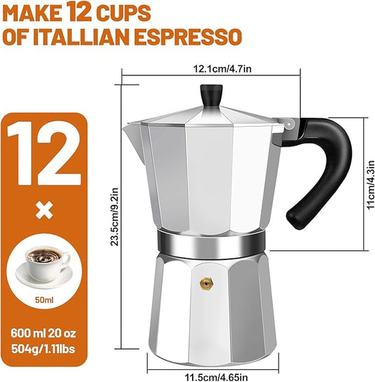 DITOSH 12 Cup Aluminum Espresso Stovetop Moka Pot Express Coffee Maker Percolator Italian Classic Mocha Coffee Machine for Italian and Cuban Cafe Brewing for Home & Camping 600ml 20oz