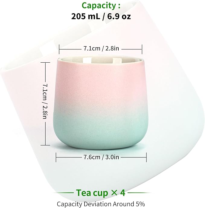 TEANAGOO Japanese Tea Cup, 7.2Oz / 205 ml, Gradient Pink Green, H11, 4 Pcs/Box, Japansese Cups, Chinese Tea Cups, Asian Tea Cups no Handles, Tea Cup Ceramic Cup for Japanese…