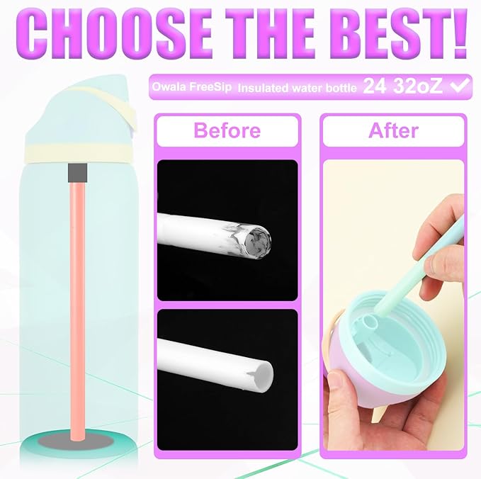 6pcs Straw Replacement for Owala FreeSip Water Bottle 24oz/32oz, 6 Colors PP Material Reusable Straws with Cleaning Brush for Water Bottle Accessories