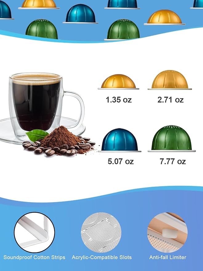 Coffee Pod Holder Drawer Organizer Capsules Storage Organizer with Sliding Drawer Compatible For Nespresso Pods, Holds up to 54 Small or 28 Big nespresso pod Oak Color