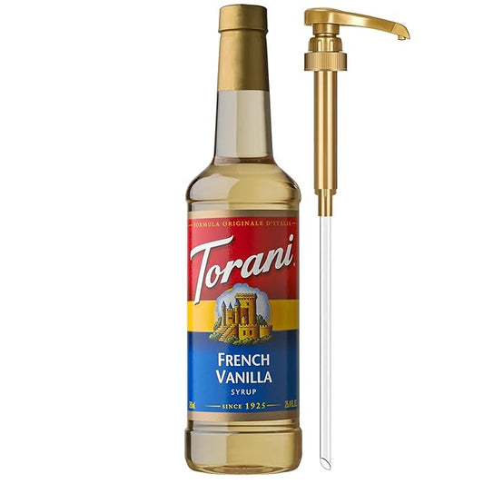 Torani Coffee Syrup, French Vanilla Flavored Syrup for Drinks, Pump Included, 25.4 Fl Oz