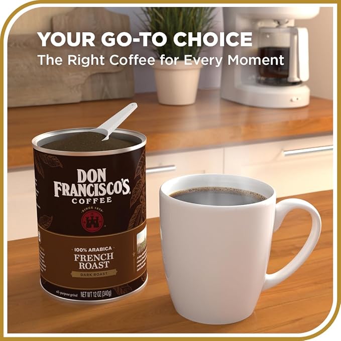 Don Francisco's Premium French Dark Roast Ground Coffee: Rich, Aromatic 100% Arabica Beans - Family Crafted Flavored Coffee for a Delightful Morning Brew (12 oz Can)