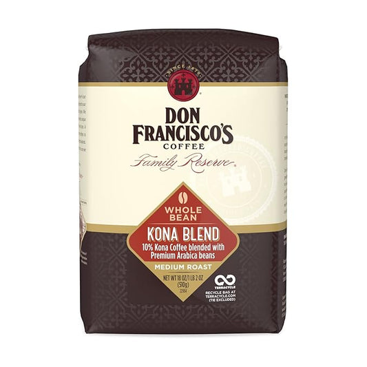 Don Francisco's Kona Blend Whole Bean Coffee, Medium Roast – 100% Arabica Coffee, 18 oz Bag