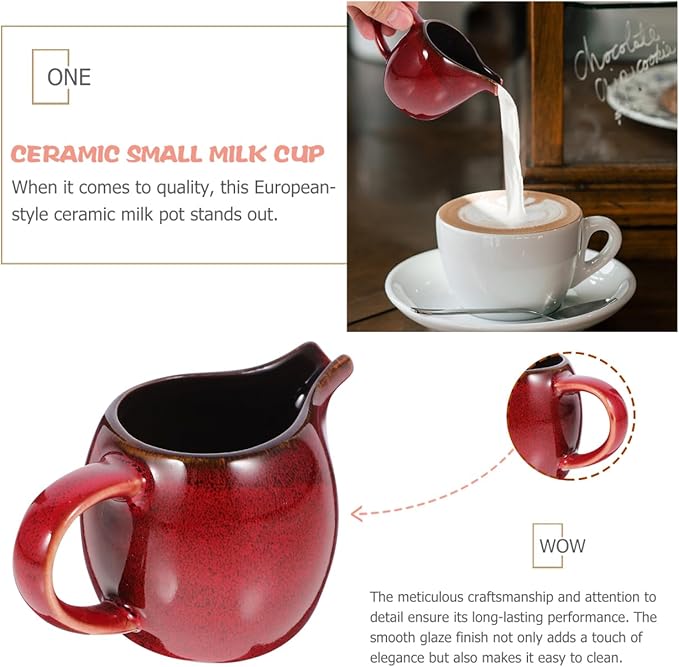Amosfun Ceramic Milk Pitcher with Handle and Spout 4.33 Inch Small Creamer for Coffee Tea Sauce and Salad Dressing Multi-Functional Stoneware Cream Pot for Home Kitchen Dining